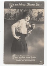 Vintage Postcard Woman With Roses Soldiers in Background German WWI 1916 - $8.90