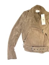 Parker Suede Moto Jacket XS Tan Beige Leather NWT Belted Biker MSRP $625 image 2