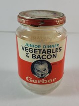Vintage GERBER 1960s/70s Vegetables &amp; Bacon Junior Dinner Baby Food Jar w/ Lid - £17.12 GBP