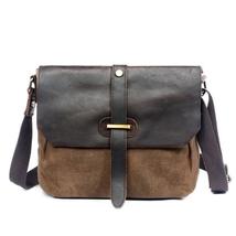 Vintage Designer Wearproof Waxed Rivets Canvas Leather Messener Bag - £79.69 GBP