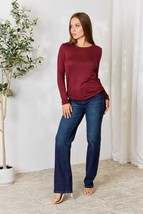 Culture Code Wine Red Drawstring Round Neck Long Sleeve Top - £9.41 GBP