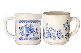 2 Arcopal France Honorine Blue Rose &amp; Glenwood Coffee Tea Mugs Cups Milk... - $10.95