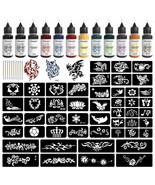 PFARRER Temporary Tattoo Kit12 Bottles Color Temporary Tattoo Ink 49 Big... - $29.37
