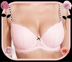 38DD Pink Lace Ribbon Strap Dream Angels Victorias Secret Lined Demi UW Bra - £31.96 GBP