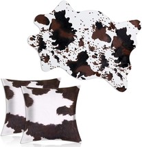 Remagr 3 Pcs Cow Print Rug And Cowhide Pillowcase Set 3.6X2.5Ft Faux Cowhide - £26.88 GBP