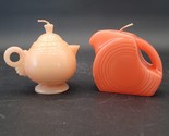 Two Vintage FIESTAWARE Mini Disc Orange Pitcher &amp; Peach Teapot Candles - £15.47 GBP