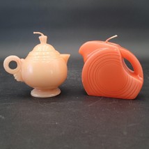Two Vintage FIESTAWARE Mini Disc Orange Pitcher &amp; Peach Teapot Candles - $19.79