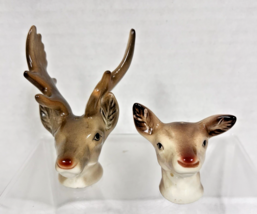 Vintage Japan Christmas Reindeer Head Salt Pepper Shakers - $24.26
