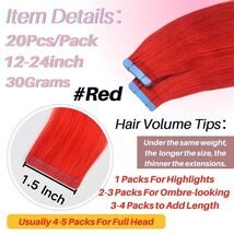 Red Tape in Hair Extensions Human Hair Invisible Long 22 Inch Remy Human... - $59.55