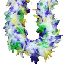 White with Mardi Gras Purple Green Yellow Tips 45 gm 6 ft Chandelle Feather Boa - £7.90 GBP