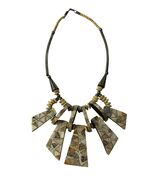 Vintage Tribal Statement Necklace Geometric Inlay Panels Bone Horn Style... - $34.20