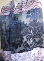 ECHO Silk Scarf 62&quot; x 13 ½&quot; Baroque Floral Colorblock and Sheer Segments - £14.90 GBP
