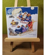 Barbara Lavallee VTG 1996 Signed Trivet Tile Sled Dogs WINTER FESTIVAL - $27.14