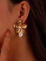 18K Gold-Plated Flower Pearl Drop Earrings - $18.44
