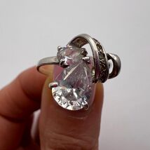 Vintage 925 Sterling Silver Ring with Clear Stone  Womens Stacking Ring ... - $75.00