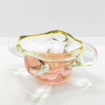 Chribska Art Glass Bowl, Peach &amp; Green, Bohemian, Czech, Vintage 1990s, ... - $33.06