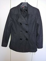 MYSTIC LADIES CHARCOAL GRAY WOOL BLEND PEA COAT-PS-BARELY WORN-SOFT/NICE - $13.10