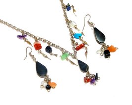 Mia Jewel Shop Teardrop Gemstone Cabochon Multicolored Chip Stone Dangle Earring - £13.99 GBP