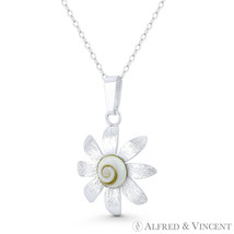 8-Petal Daisy Flower Charm Faux Seashell 28x19mm Pendant in .925 Sterling Silver - £13.18 GBP+