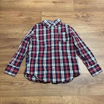Crewcuts Red White Blue Plaid Long Sleeve Button Up Shirt Boys Size 6-7 J.Crew - £20.24 GBP