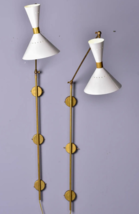 A Pair of Tall New Stilnovo Style Adjustable 2 Light Brass Sputnik Wall Sconce  - £205.64 GBP