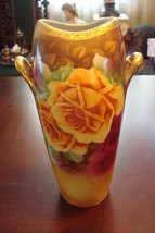 Nippon Vase decorated with gold guilding and roses, 8 3/4&quot; tall by 5&quot; front [*B] - £130.55 GBP