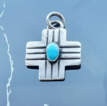 NAVAJO VINTAGE 925 STERLING SILVER NATURAL TURQUOISE CROSS PENDANT - $97.02
