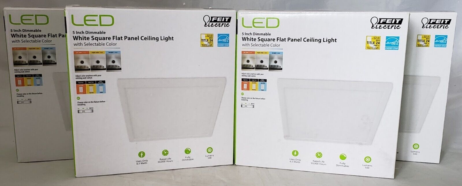 Feit  5" 8W Title 24 Dimmable White LED Sq. Flat Panel Ceiling Light 4 pack - $59.37