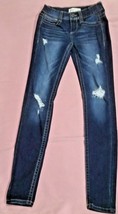 Mudd FlxStretch Ripped Skinny Jeans Sz 0 Dark Blue 5-Pocket Embroidered 24x30 - £7.06 GBP
