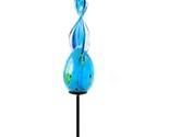 Abstract Solar Garden Stake Blue Glass Metal Double Pronged 29&quot; High Sun... - £42.04 GBP