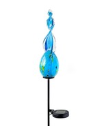 Abstract Solar Garden Stake Blue Glass Metal Double Pronged 29" High Sunlight - £42.23 GBP