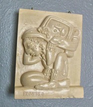 Sandstone Basrelief Plaque Maya Man with Stone Offering Sealed Concho F - £18.99 GBP