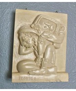 Sandstone Basrelief Plaque Maya Man with Stone Offering Sealed Concho F - £17.76 GBP