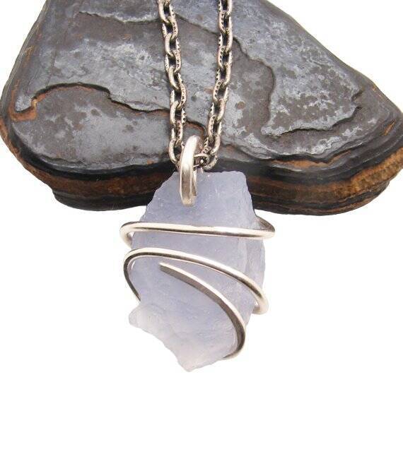 Beautiful Blue Chalcedony Agate Pendant Sterling Silver #120 - $44.00