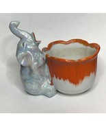 Vintage Ceramic Elephant Planter Lucky Trunk Up Made in Japan - $14.85