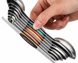Magnetic Measuring Spoons Set Of 8 Stainless Steel Dual Sided Stackable ... - $39.99
