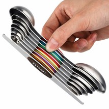 Magnetic Measuring Spoons Set Of 8 Stainless Steel Dual Sided Stackable ... - £31.45 GBP