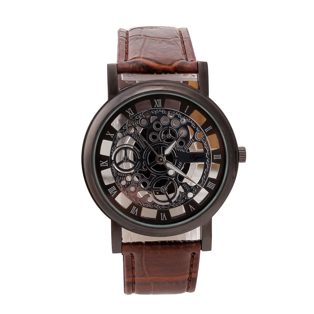 Men Vintage   Unique ed-out Stainless Steel   Leather  Dial Wrist Watch ???? 202 - $56.44