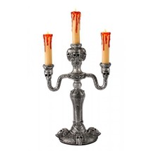 Gothic Haunted Mansion 3-Lite SILVER SKULL CANDELABRA LED Candle Lamp De... - $264.87 MXN