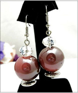 PINK &amp; CLEAR  EARRINGS Pierced Vintage Round GLASS BEADS  Wires 2&quot; Dangle - £10.38 GBP