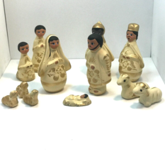 Mexican Nativity Scene Vintage 12 Piece Set Hand Painted Decorative Clay Ceramic - £31.06 GBP