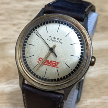 VTG Timex Automatic Watch Viscount Somar Mechanical Men Gold Tone Leather Band - £36.44 GBP