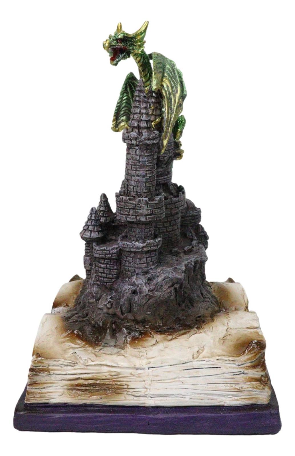 Medieval Green Dragon Perching On LED Castle With Book of Spells Figurine Item image 4