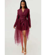Tulle Overlay Belted Blazer Dress - $1,633.57 MXN