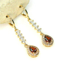 2.10Ct Ruby &amp; Simulated Diamond Yellow Gold Plated Silver Drop/Dangle Earrings - £51.70 GBP