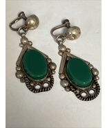 Vintage Sterling Silver 925 Chrysoprase Screw Back Earrings Guadalajara ... - €32,62 EUR