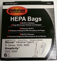 (Ship from USA) 6 pk RICCAR HEPA Type A Vacuum Bags for Simplicity, Vibrance VIB - $19.81