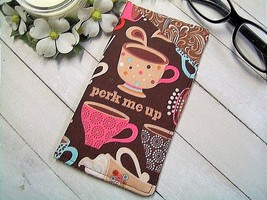 Handmade &quot;PERK ME UP&quot; Fabric Eyeglass Case - Lined - Padded - Chocolate Brown - £6.37 GBP