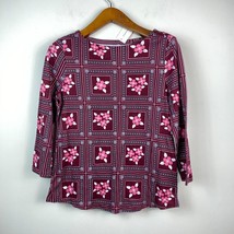 Charter Club Womens S Cranberry Red Printed 3/4 Sleeve Button Pima Top NWT AT79 - £14.09 GBP