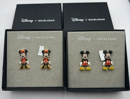 2 Pair Disney x BAUBLEBAR Earrings Mickey &amp; Minnie Mouse Crystal Dangles... - $48.50